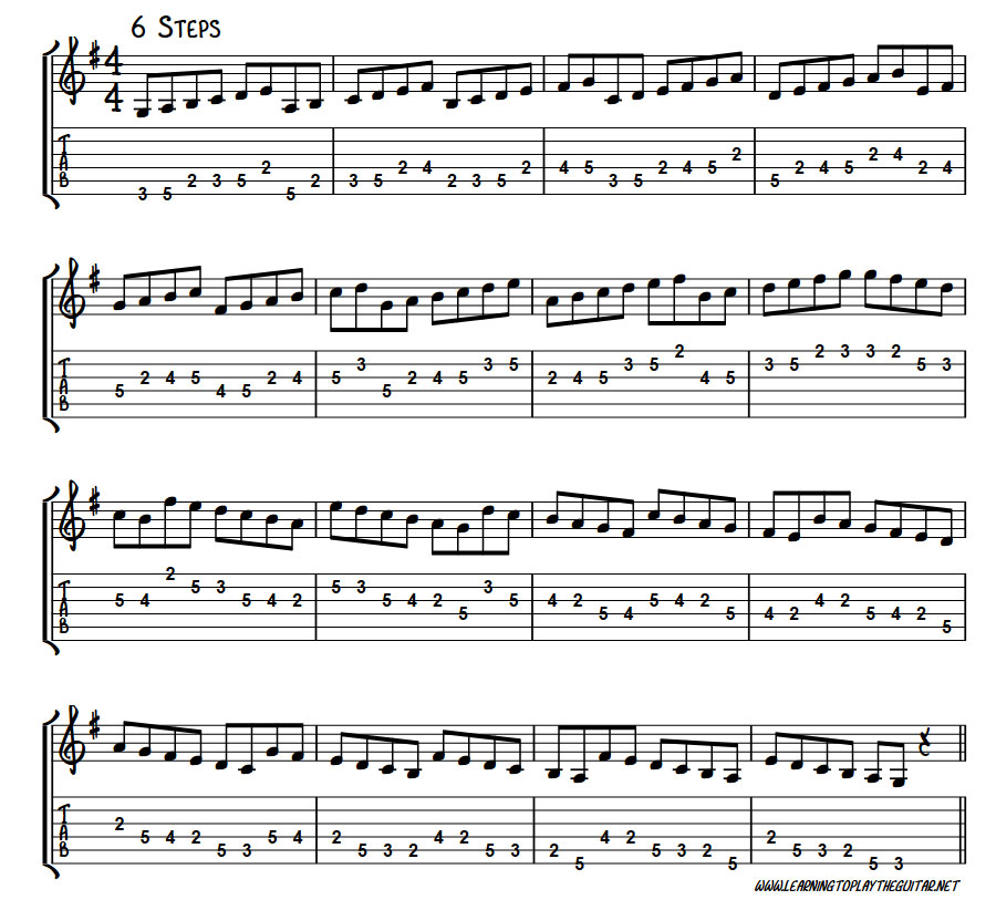 G Major Scale 1 Position 6 Steps
