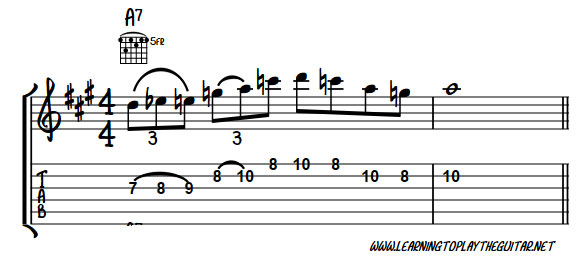 Blues note as a passing note