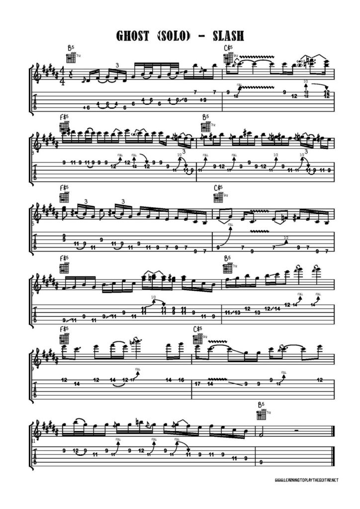 Ghost Slash Guitar Solo Transcription Tab